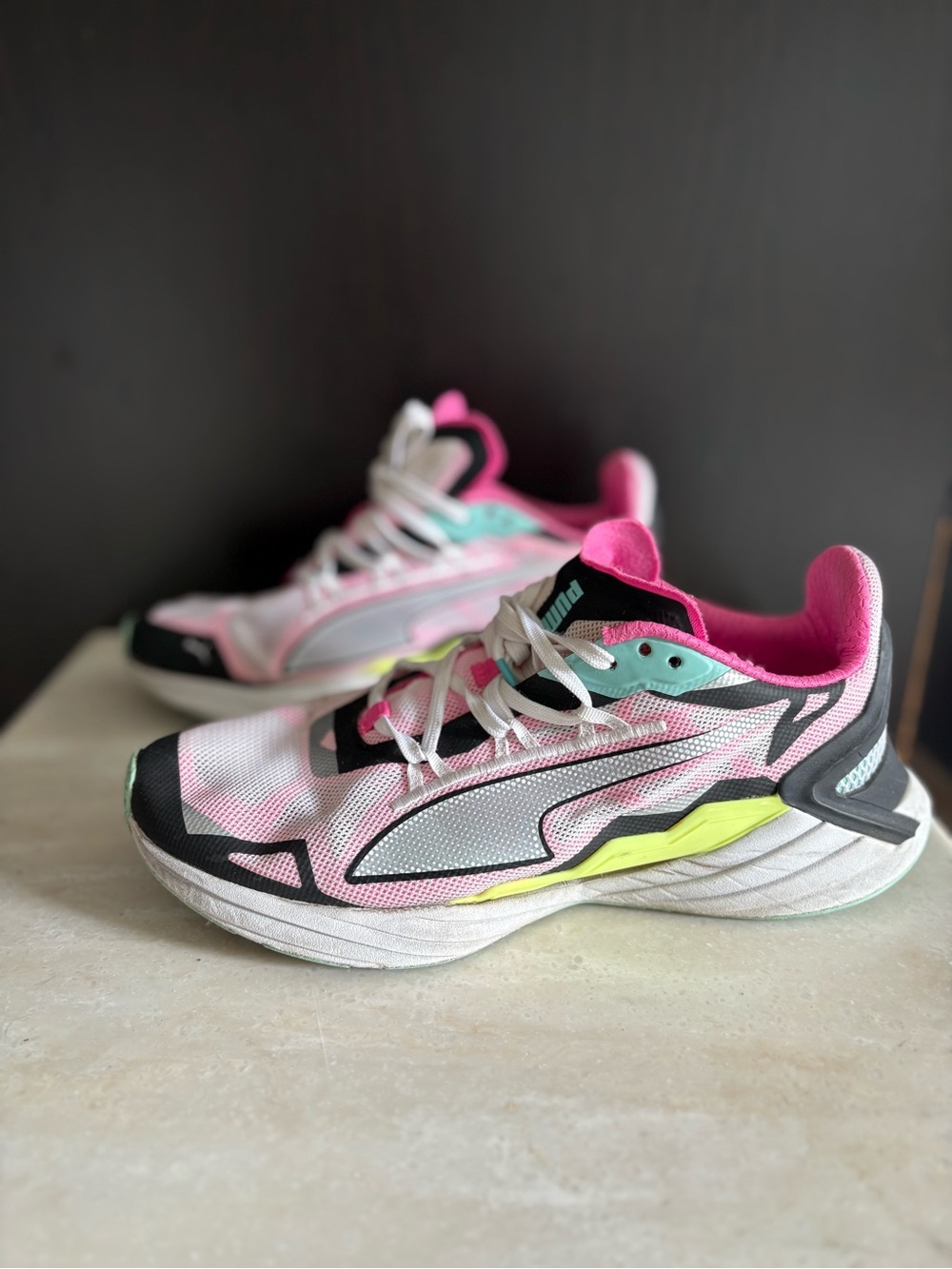 Puma Pink, Mint & Neon Yellow Athletic Sneakers